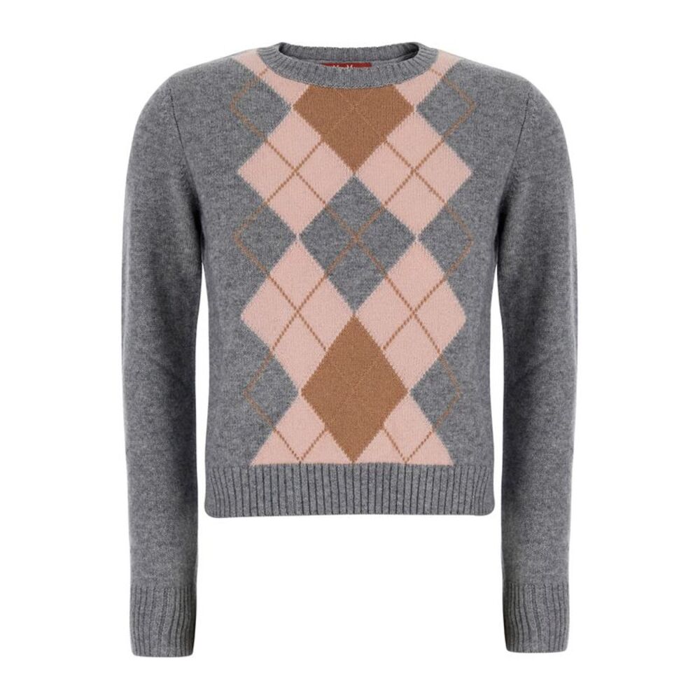 Maxmara Studio Women Gray V-Neck Long Sleeve Cotton Sweater For Women